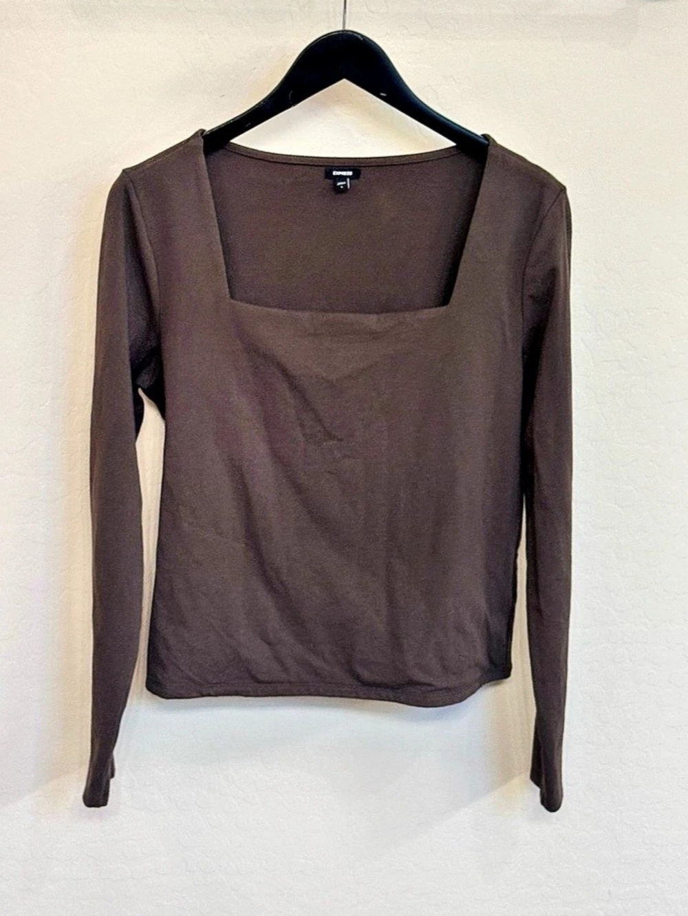 Express Square Neck Long Sleeve Top Brown Size L Cotton Modal Blend